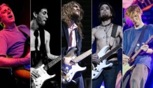 Guitarristas do Red Hot Chili Peppers (Jack Sherman, Hillel Slovak, John Frusciante, Dave Navarro e Josh Klinghoffer)