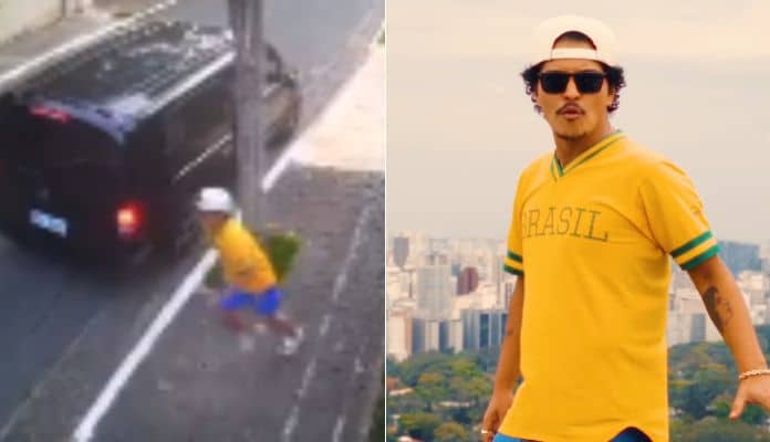 Câmera de rua flagra bastidores de vídeo de Bruno Mars em SP