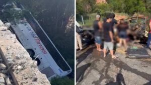 Ônibus cai de ponte após acidente com carro e provoca mortes no interior de MG - Notícias