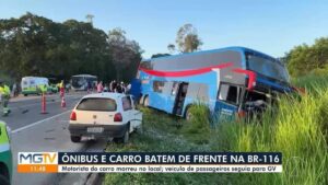 Carro bate de frente com ônibus na BR-116 e motorista morre | Vales de Minas Gerais