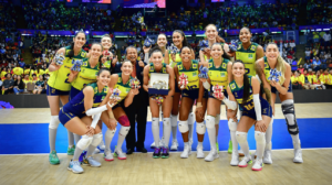 Jogadoras de vlei da Seleo Brasileira Feminina (foto: Reproduo/FIVB)