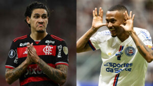 Flamengo e Bahia se enfrentam no Maracan (foto: MAURO PIMENTEL/AFP e Letcia Martins/Bahia)