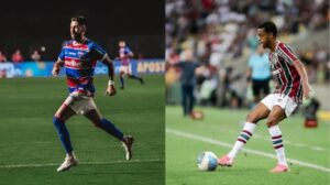 Lucero, do Fortaleza, e Keno, do Fluminense (foto: LUCAS MERON / FLUMINENSE FC e Mateus Lotif / Fortaleza EC)