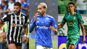 Hulk, do Atltico, Matheus Pereira, do Cruzeiro, e Matheus Henrique, do Amrica, em ao durante 2024 (foto: Leandro Couri/EM/D.A Press, Ramon Lisboa/EM/D.A Press e Mouro Panda/Amrica)