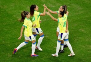 Jogadoras de Seleo Brasileira feminina (foto: Clement MAHOUDEAU / AFP)