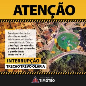 Pista com afundamento: Prefeitura de Timóteo interrompe tráfego de veículos na rotatória do Olaria