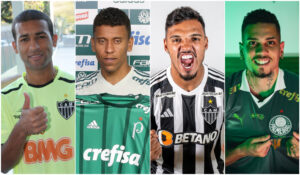 Pierre, Marcos Rocha, Gabriel Menino e Paulinho foram alguns dos jogadores envolvidos em trocas entre Atltico e Palmeiras no passado recente (foto: Montagem com imagens de Jorge Gontijo/EM, Divulgao/Palmeiras (2) e Divulgao/Atltico)