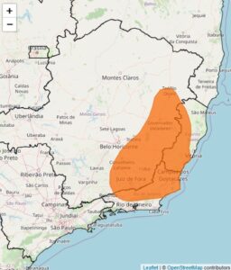 Inmet emite alerta para chuvas intensas e ventos fortes para 112 cidades do Leste de MG