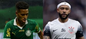 Estvo, do Palmeiras, e Memphis Depay, do Corinthians (foto: Fabio Menotti/Palmeiras/by Canon e Rodrigo Coca/Corinthians)