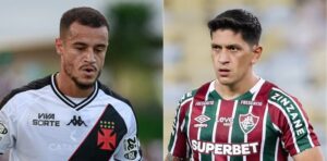 Philippe Coutinho, do Vasco, e Germn Cano, do Fluminense (foto: Matheus Lima/Vasco. e LUCAS MERON / FLUMINENSE F.C.)