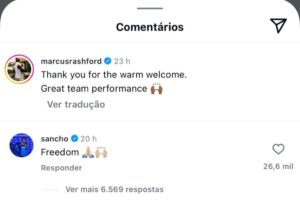 Comentrio de jogador do United em post de Rashford gera revolta em torcedores < No Ataque