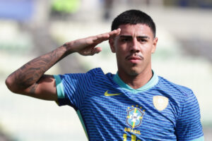 Jogador do Brasil comemora gol pelo Sul-Americano Sub-20 (foto: Divulgao / Conmebol )