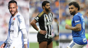 Neymar, Hulk e Gabigol (foto: Raul Baretta/Santos FC e  Alexandre Guzanshe/EM/D.A Press)