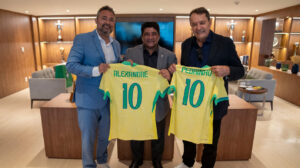 Alexandre Mattos, CEO do Cruzeiro, Ednaldo Rodrigues, presidente da CBF, e Pedro Loureno, scio majoritrio da SAF da Raposa, reuniram-se nesta segunda-feira (foto: Lesley Ribeiro/CBF)