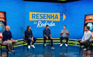 Ex-jogadores Fbio Santos, Diego Lugano, Fbio Luciano e Lus Fabiano so comentaristas do Resenha da Rodada, apresentado por Andr Plihal na ESPN (foto: Reproduo)