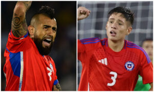 Vidal e Romn em ao pelo Chile (foto: Pablo PORCIUNCULA / AFP e Edison GAMEZ / AFP)