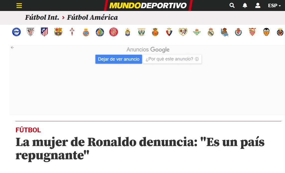 A manchete do Mundo Deportivo sobre as publicaes de Celina Locks