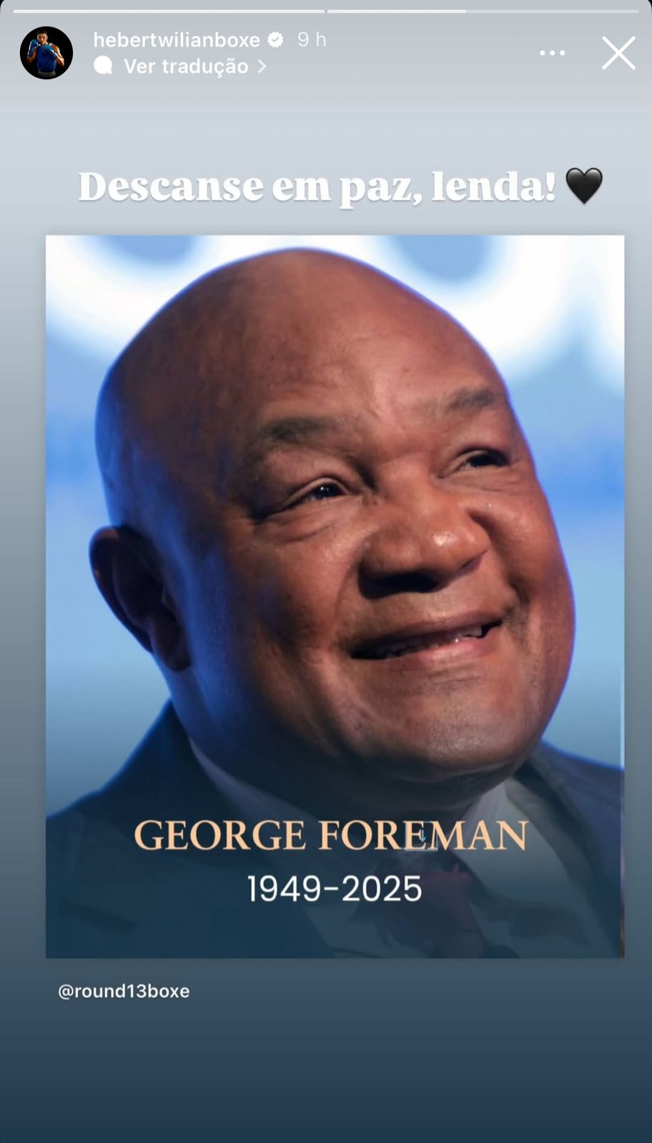 Print de postagem feita por Hebert Conceio em suas redes sociais em homenagem a George Foreman