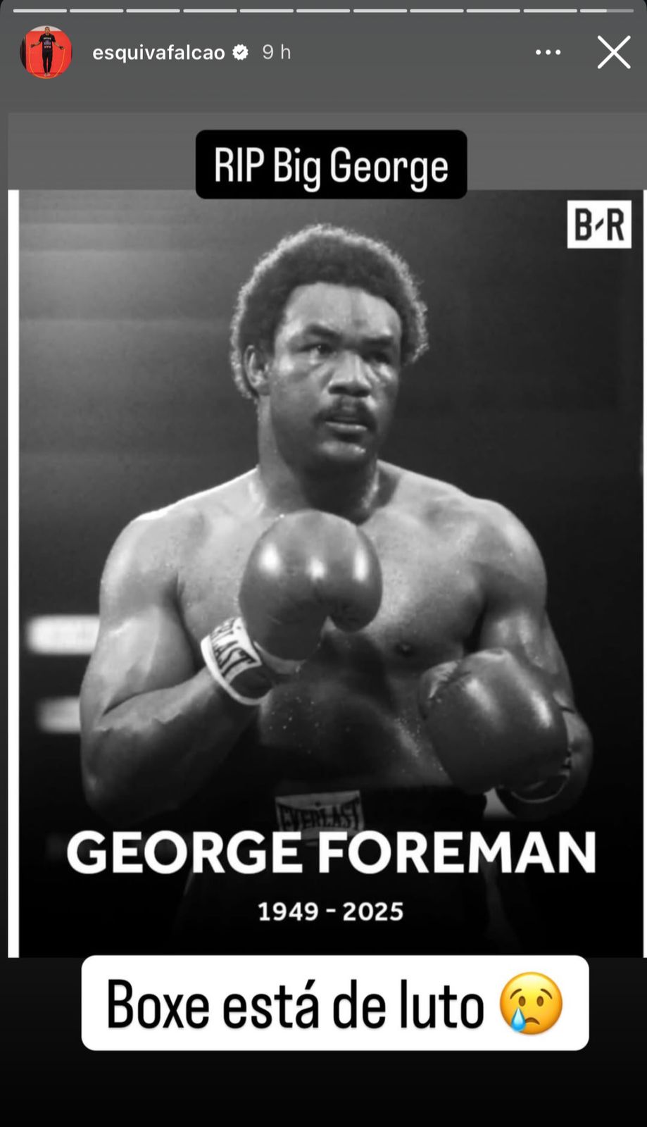 Print de postagem feita por Evander Hoyfield em suas redes sociais em homenagem a George Foreman