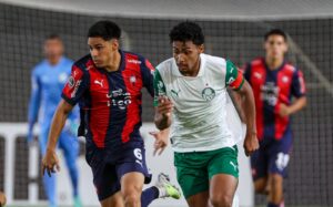 Jogadores de Cerro Porteo e Palmeiras em campo pela Libertadores sub-20 (foto: Fabio Menotti/Palmeiras)