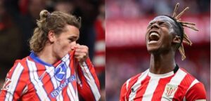 Griezmann, do Atltico de Madrid, e Nico Williams, do Athletic Bilbao (foto: Thomas COEX / AFP ANDER GILLENEA / AFP)