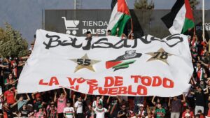 Bandeira da Palestina na torcida do Palestino (foto: Reproduo)