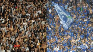 Torcedores de Atltico e Cruzeiro no estdio (foto: Alexandre Guzanshe/EM/D.A. Press; Juarez Rodrigues/EM/D.A Press)