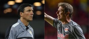 Z Ricardo, tcnico do Cricima, e Fernando Seabra, do Bragantino (foto: Celso da Luz/ Assessoria de imprensa Cricima E.C. e Ari Ferreira/Red Bull Bragantino.)