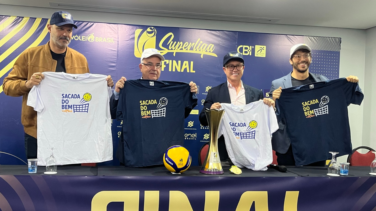 Anncio feito pela CBV - (foto: Pedro Bueno / No AtaqueHenrique Netto Silva, diretor de Marketing da CBV, Radams Lattari, presidente da CBV, Andr Georges, CEO do Play For a Cause, e Sergio Campos, scio diretor da Klefer)