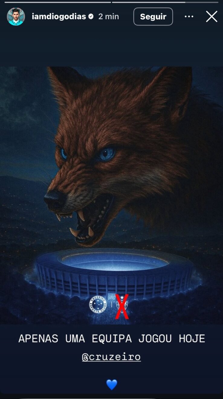 Postagem de Diogo Dias, auxiliar do Cruzeiro