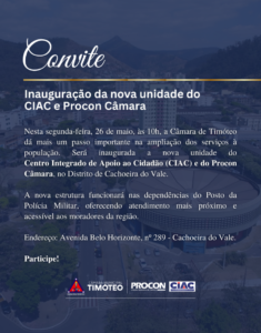 Câmara de Timóteo inaugura nesta segunda-feira mais uma unidade do CIAC e Procon
