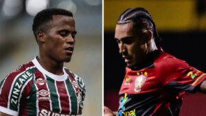 Jhon Arias, do Fluminense, e Du Queiroz, do Sport (foto: LUCAS MERON / FLUMINENSE F.C e Paulo Paiva/ Sport Recife)