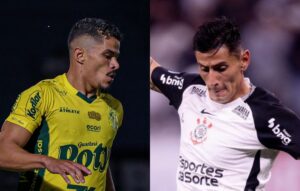 Lucas Ramon, do Mirassol, e Angileri, do Corinthians (foto: JP Pinheiro/Agncia Mirasso e Agncia Corinthians)