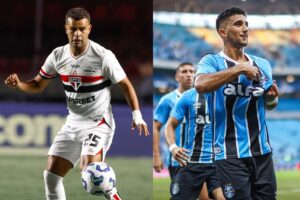 Jogadores das equipes (foto: Divulgao: Rubens Chiri / So Paulo FC - lucasuebel | Grmio FBPA)