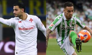 Jogadores de Betis e Fiorentina (foto:  Isabella Bonotto / AFP e Cristina Quicler / AFP)