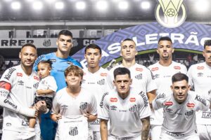 Neymar junto dos filhos e jogadores do Santos antes de duelo pelo Brasileiro (foto: Raul Baretta/ Santos FC.)
