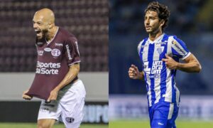 Jogadores de Ferroviria e Ava em campo (foto: Luis Miguel Ferreira / Ferroviria SAF e Fabiano Rateke/Ava F.C.)