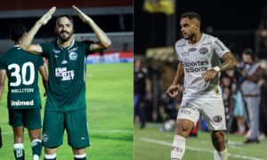 Jogadores de Gois e Ferroviria lado a lado (foto: Divulgao / Gois e Luis Miguel Ferreira/ Ferroviria SAF)