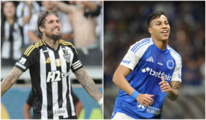 Lyanco, do Atltico, e Kaio Jorge, do Cruzeiro - dois dos principais reforos contratados pelos arquirrivais mineiros em 2024 (foto: Montagem com imagens de Alexandre Guzanshe/EM/D.A. Press)