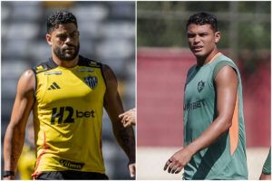 Hulk e Thiago Silva, ex-companheiros de Seleo Brasileira, podem se enfrentar em duelo entre Atltico e Fluminense (foto: Montagem com imagens de Pedro Souza/Atltico e Lucas Meron/Fluminense)