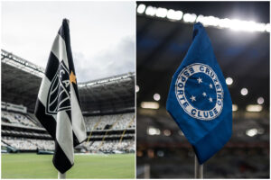 Bandeiras de Atltico e Cruzeiro (foto: Pedro Souza/Atltico e Divulgao/FMF)
