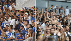 Torcedores de Cruzeiro e Atltico, respectivamente, no Mineiro (foto: Montagem com imagens de Ramon Lisboa/EM/D.A. Press e Alexandre Guzanshe/EM/D.A. Press)