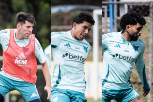 Montagem com Lucas Villalba, zagueiro do Cruzeiro, Lucas Romero, volante, e Gabi, atacante (foto: Gustavo Aleixo/Cruzeiro)