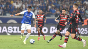 Jogadores de Cruzeiro e Flamengo durante confronto pela stima rodada do Campeonato Brasileiro, no Mineiro (foto: Ramon Lisboa/EM/D.A Press)