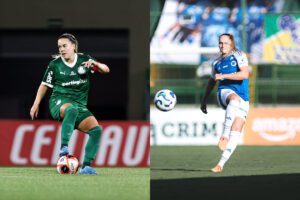 Meio-campista Andressinha, do Palmeiras; e Isa Haas, zagueira do Cruzeiro (foto: Rebeca Reis/Ag.Paulisto; Gustavo Martins/Cruzeiro)