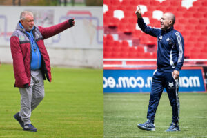 Ever Almeida, tcnico do Mushuc Runa, e Leonardo Jardim, tcnico do Cruzeiro (foto: Rodrigo Buendia/AFP; Gustavo Aleixo/Cruzeiro)