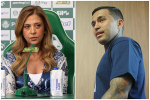 Leila, presidente do Palmeiras, e Dudu, atacante do Atltico (foto: Cesar Greco/Palmeiras/by Canon e Alexandre Guzanshe/EM/D.A. Press)