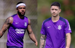 Memphis e Garro em treino pelo Corinthians (foto: Rodrigo Coca/Agncia Corinthians)