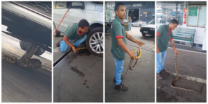 Cobra de dois metros é retirada de carro por frentista, em Coronel Fabriciano