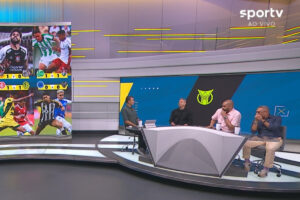 Comentaristas durante Seleo SporTV, em 19 de maio, ps-clssico entre Cruzeiro e Atltico (foto: Reproduo/SporTV)